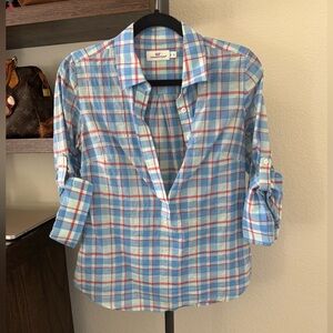 Vineyard Vines Light Blue and Red Plaid Shirt